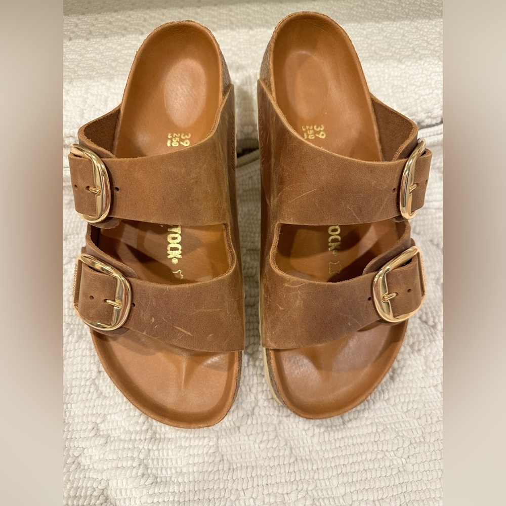 Birkenstock Arizona Big Buckle Oiled Leather Cognac, size 39/US 8